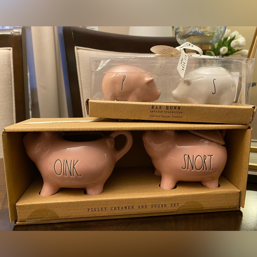 Sugar, Creamer, Salt and Pepper ‘Pig’ Bundle, Rae Dunn, NIB